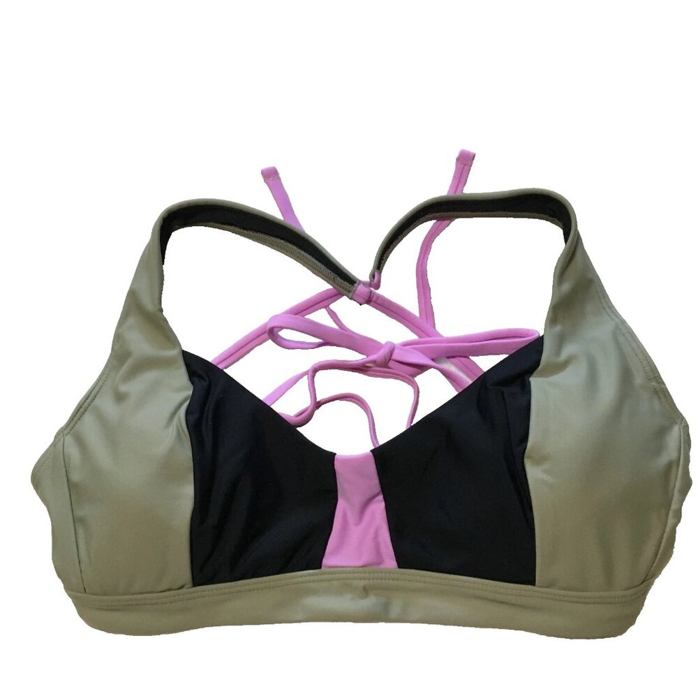 Prana Olive Black Pink Strappy Bikini Top